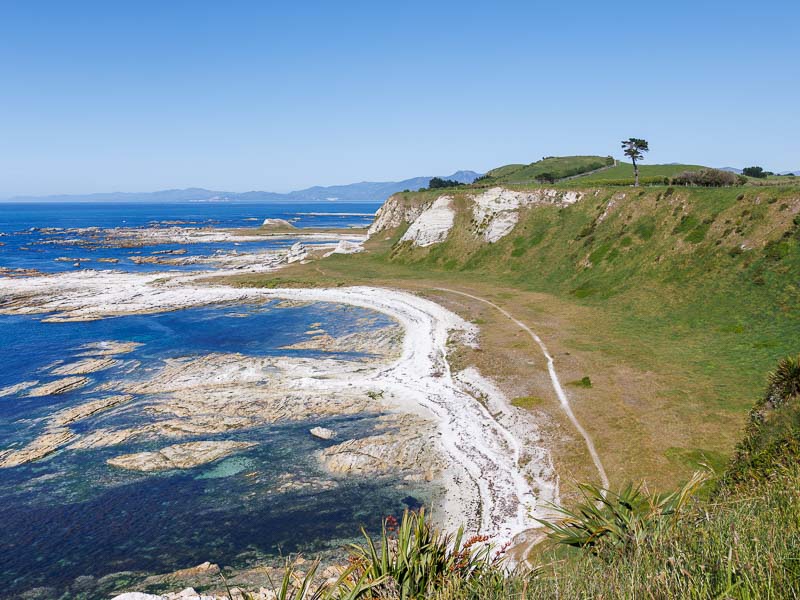 Vue sur l'océan et les falaises depuis la péninsule de Kaikoura en Nouvelle-Zélande